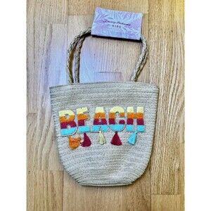 Tommy Bahama Kids Straw Woven Purse Beach Lined Tote Bag With Tassels OS